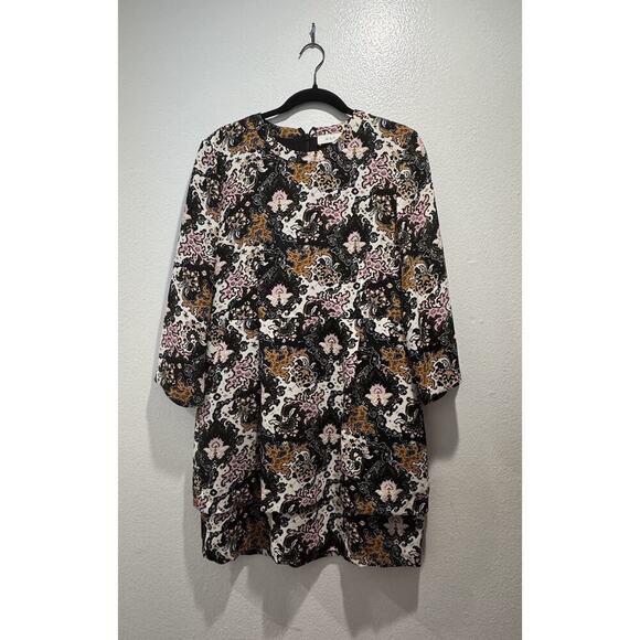 A.L.C. Tordi Mini Dress Women’s Size 12 Floral Pleat Silk Blend Pockets Layered - Picture 1 of 10